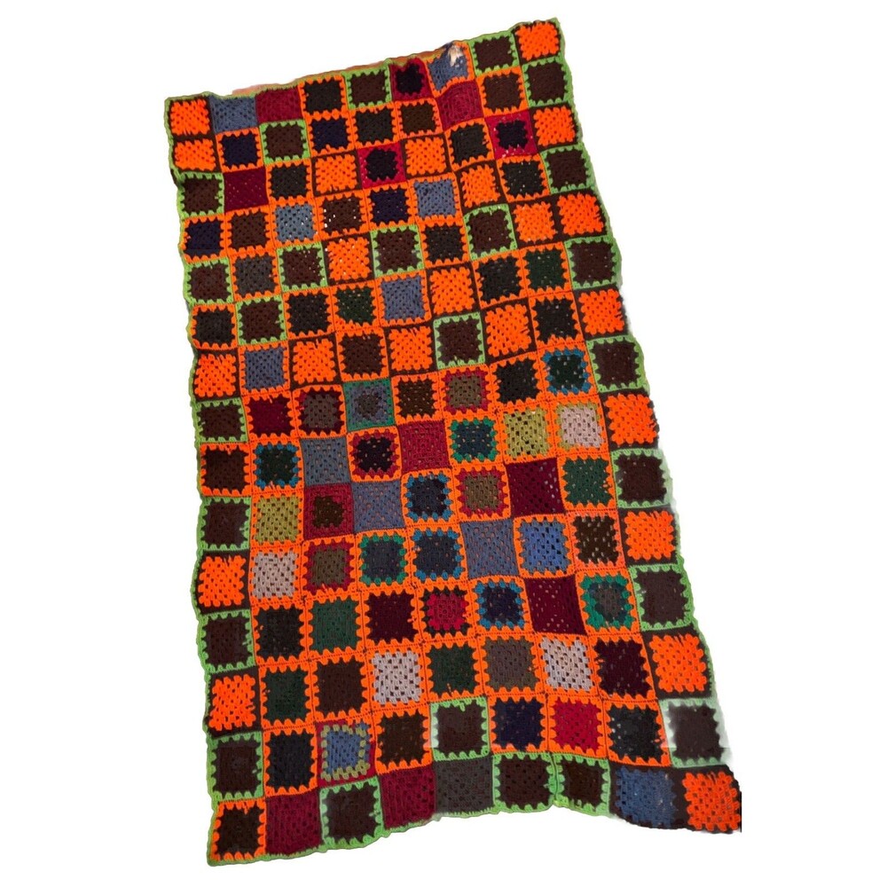 Vtg Handmade Crochet Afghan Throw Blanket 50”x85” Retro Boho  Granny Square READ